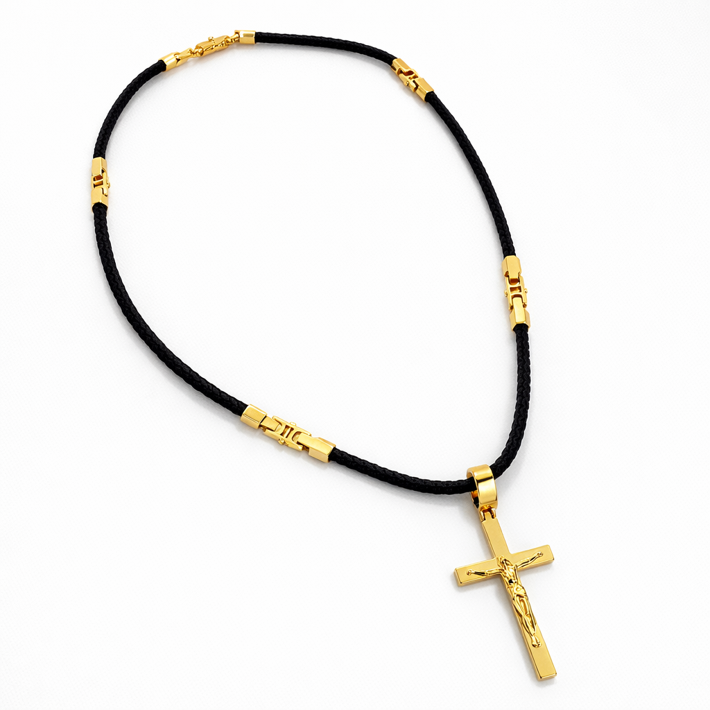 Black Silk Cord Necklace 60 cm with 18K Gold-Plated Hardware