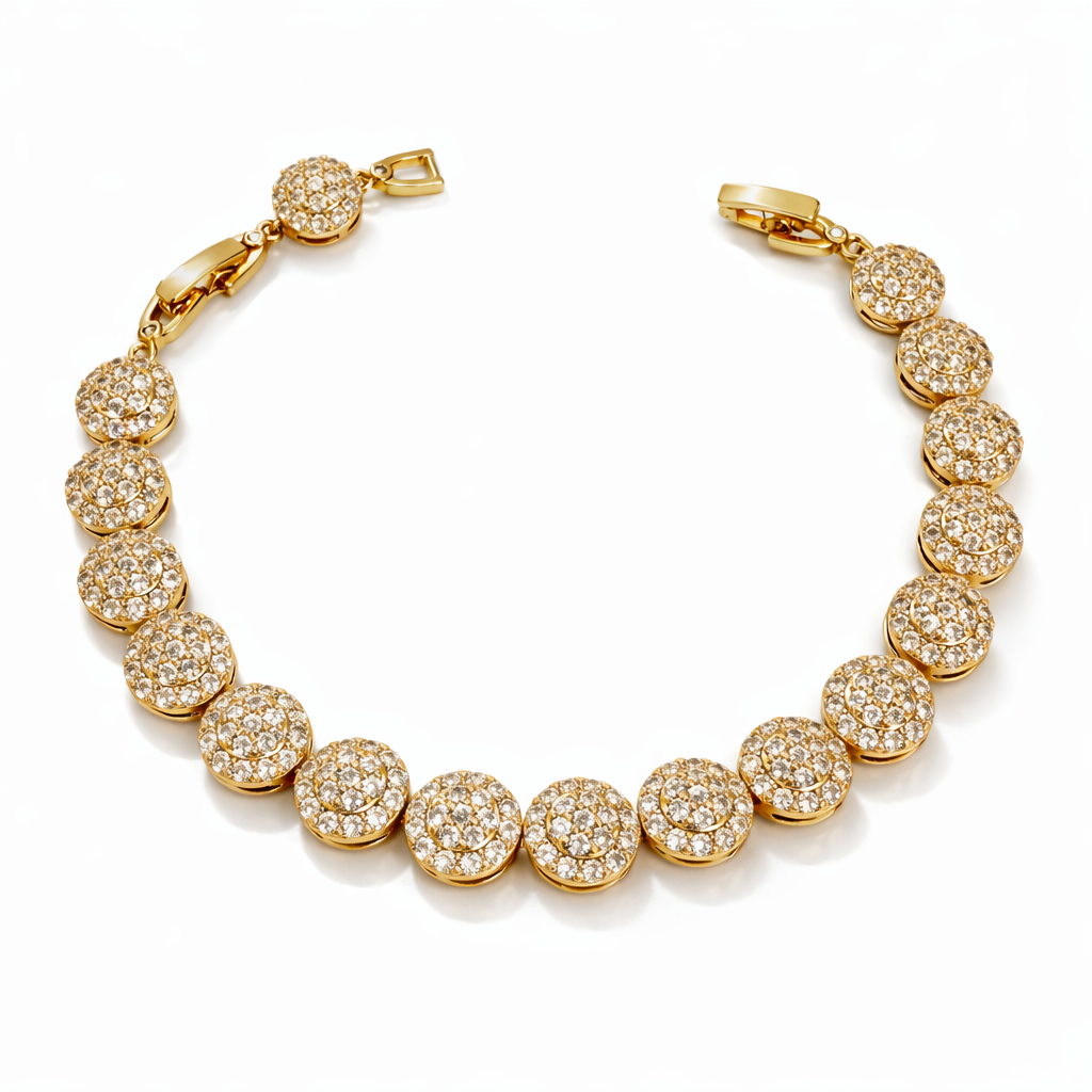 18K Gold Plated CZ Disc Statement Bracelet – 18+3 cm