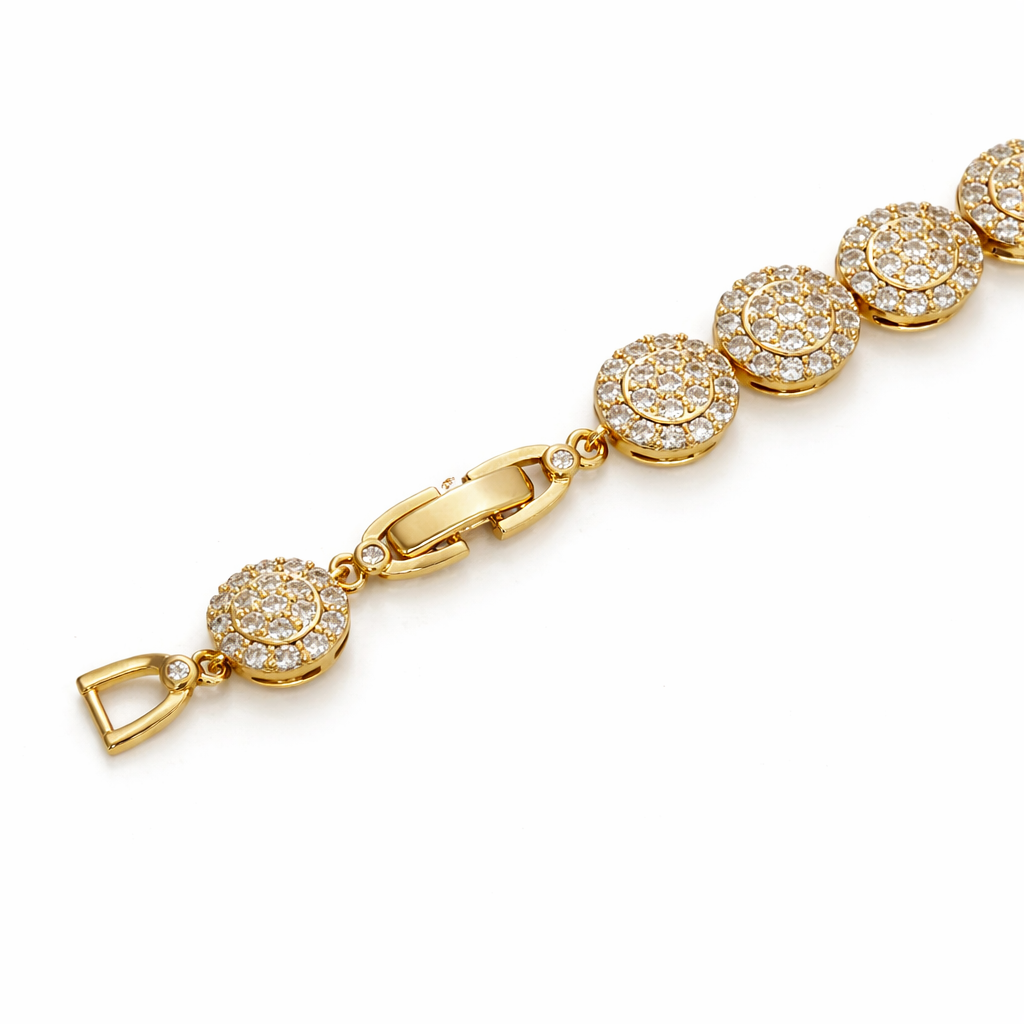 18K Gold Plated CZ Disc Statement Bracelet – 18+3 cm