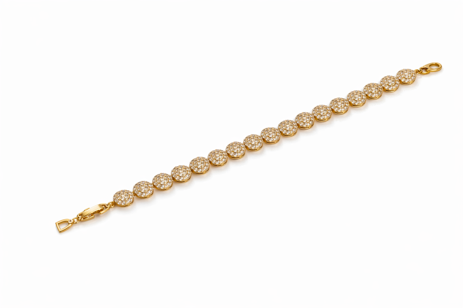 18K Gold Plated CZ Disc Statement Bracelet – 18+3 cm