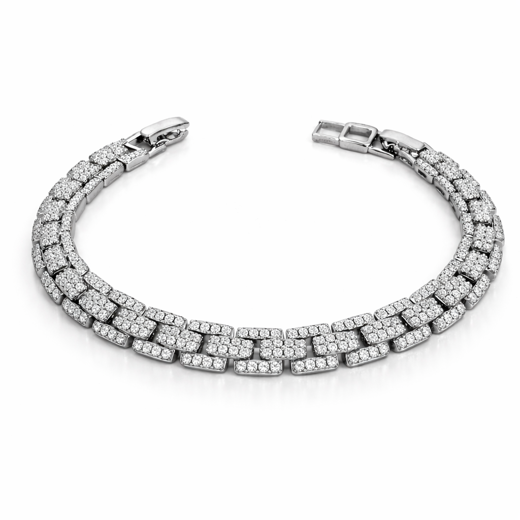 Rhodium Plated CZ Multi-Row Bracelet – 18.5 cm