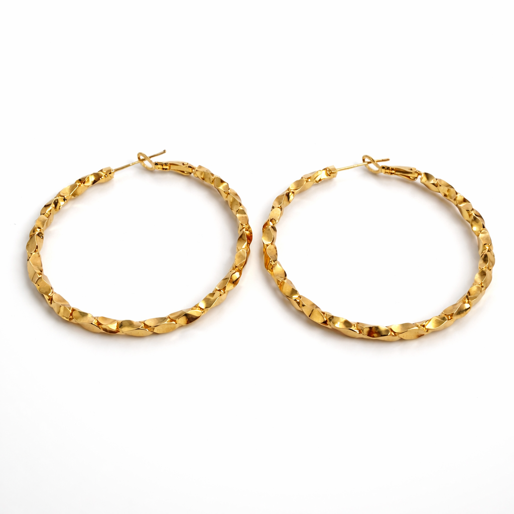 Textured Gold Plated Hoop Earrings 5 cm