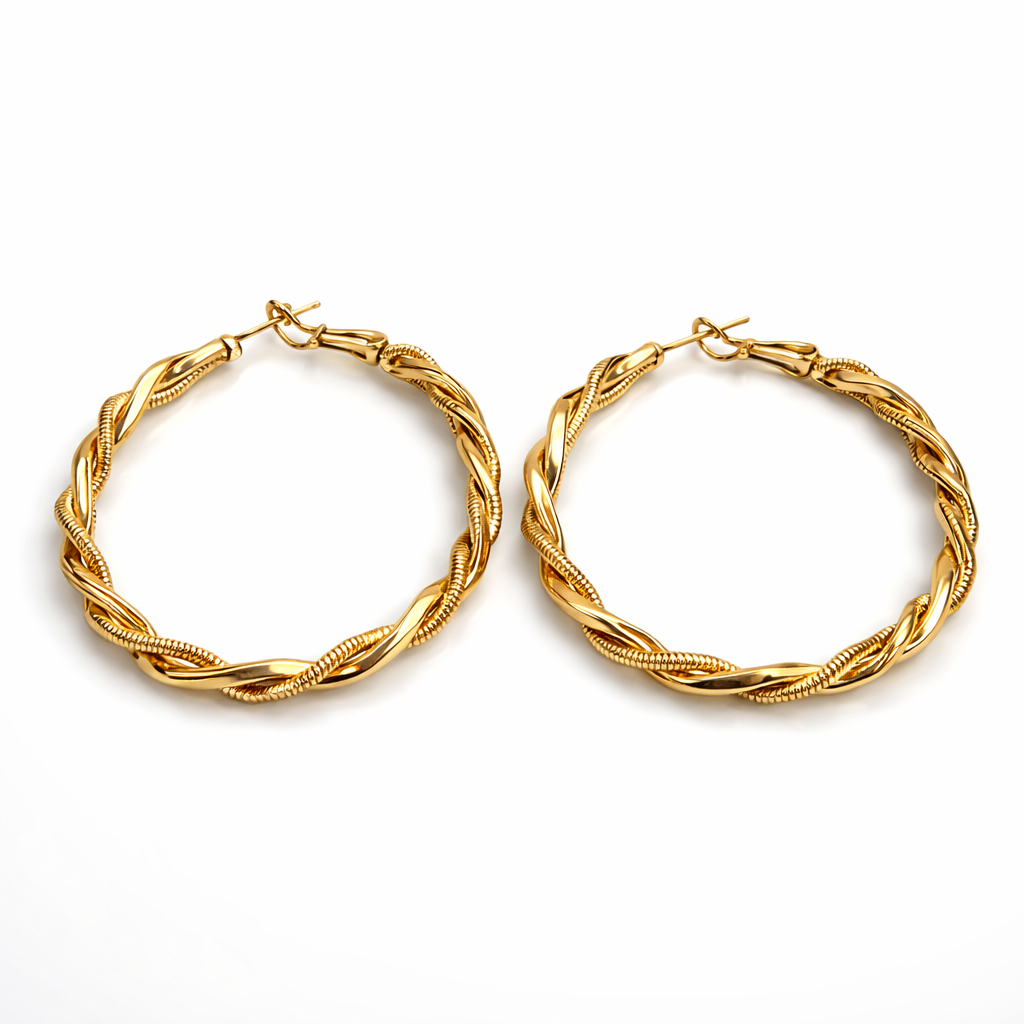 Twisted Textured Gold Plated Hoop Earrings 5 cm