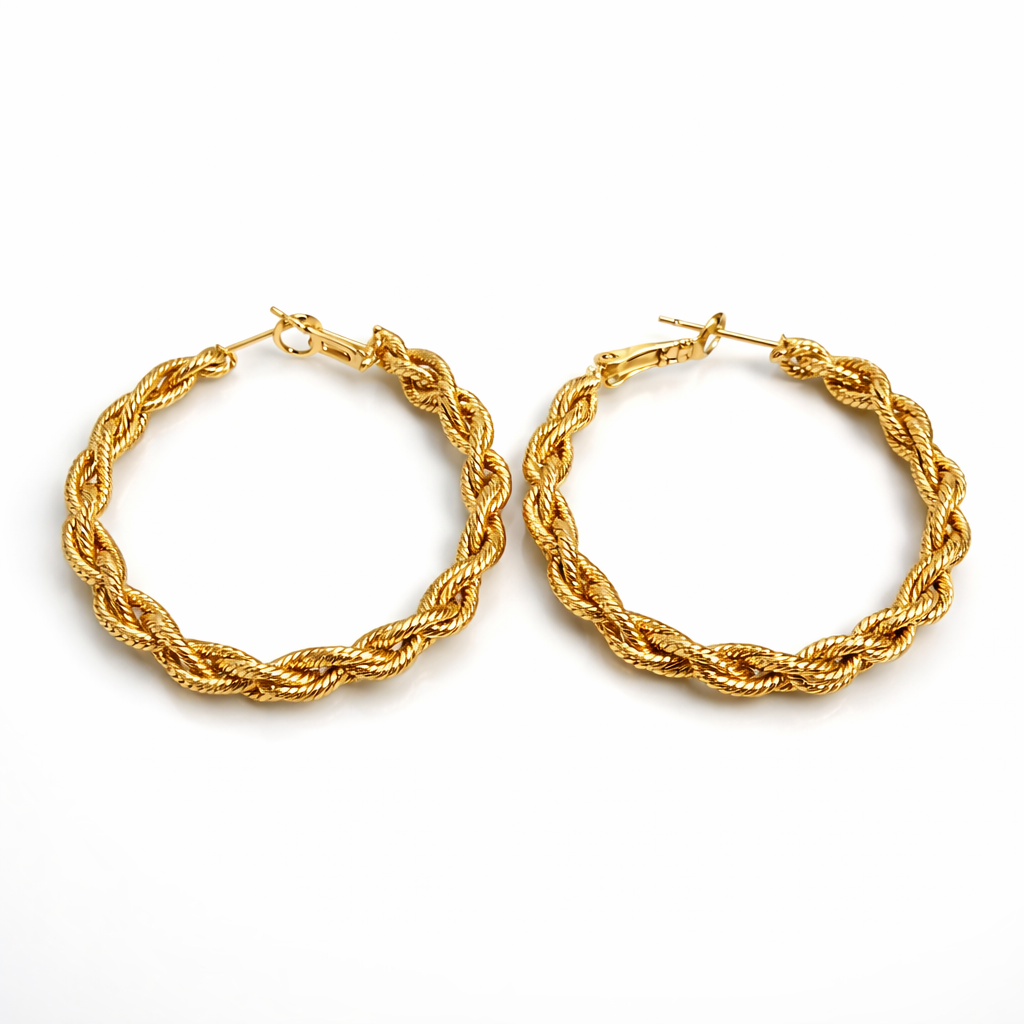 Braided Rope Gold Plated Hoop Earrings 4–5 cm
