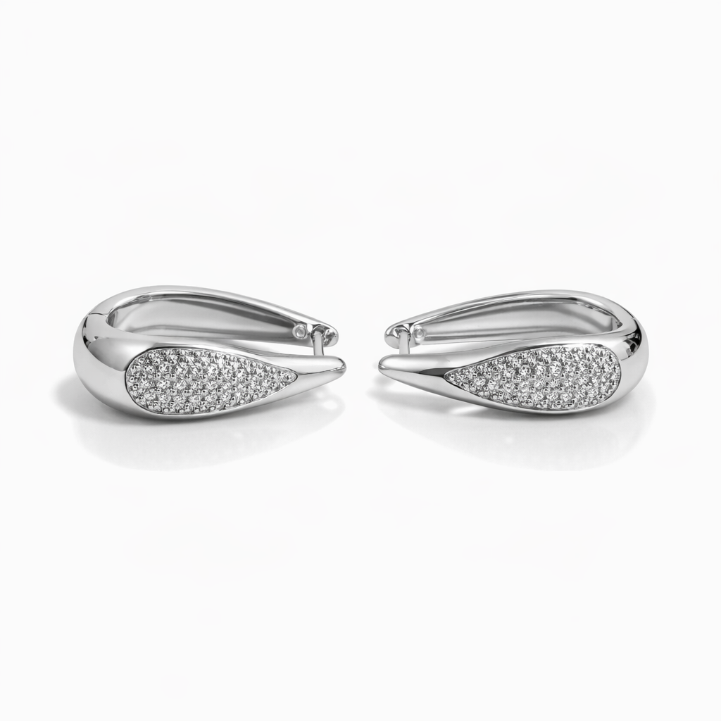 Gold or Rhodium Plated Hoop Earrings with CZ Inlay