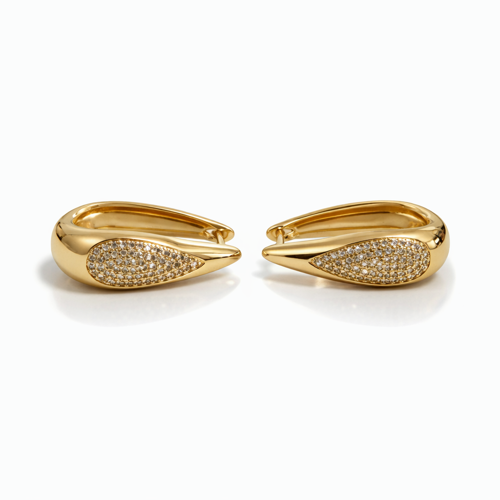 Gold or Rhodium Plated Hoop Earrings with CZ Inlay