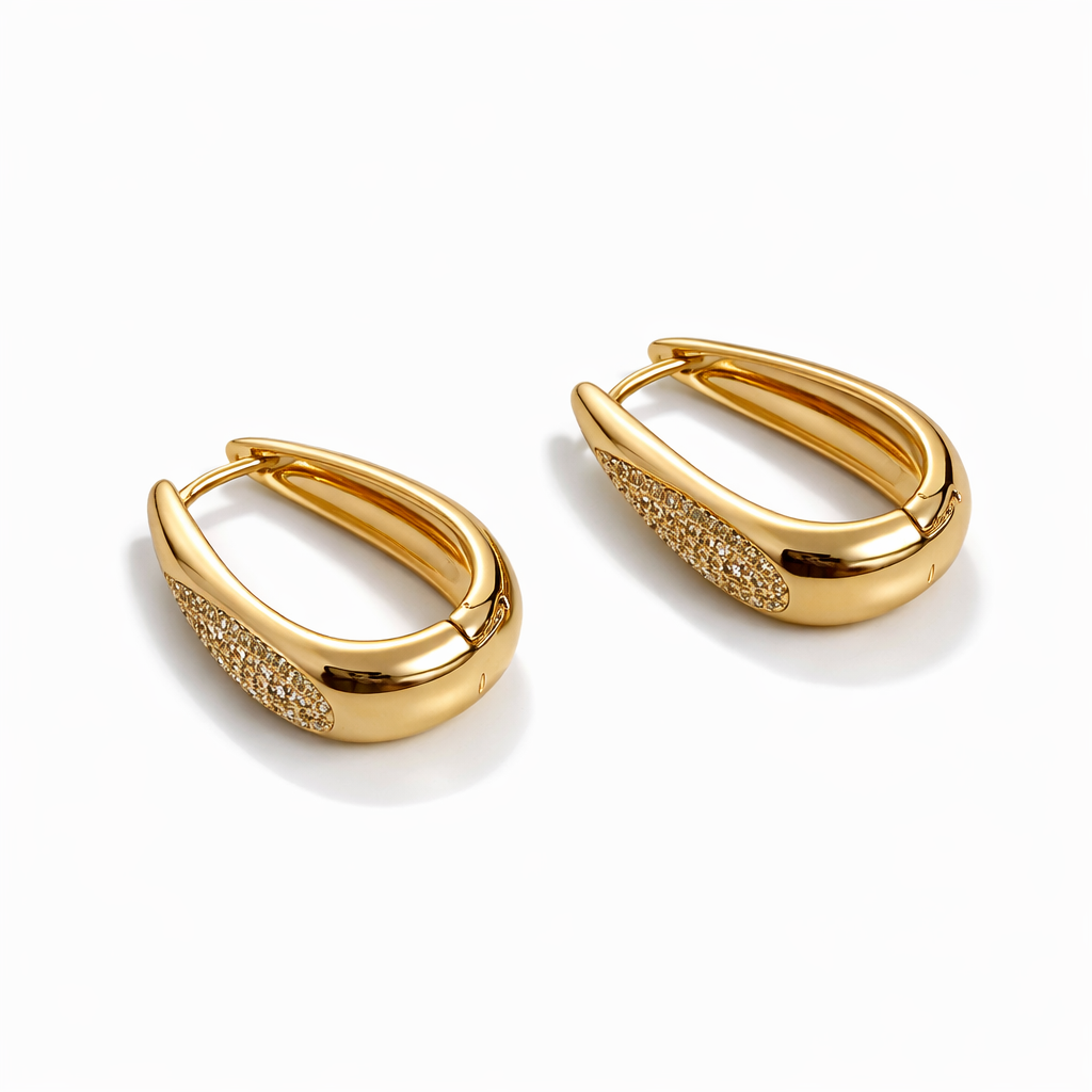 Gold or Rhodium Plated Hoop Earrings with CZ Inlay