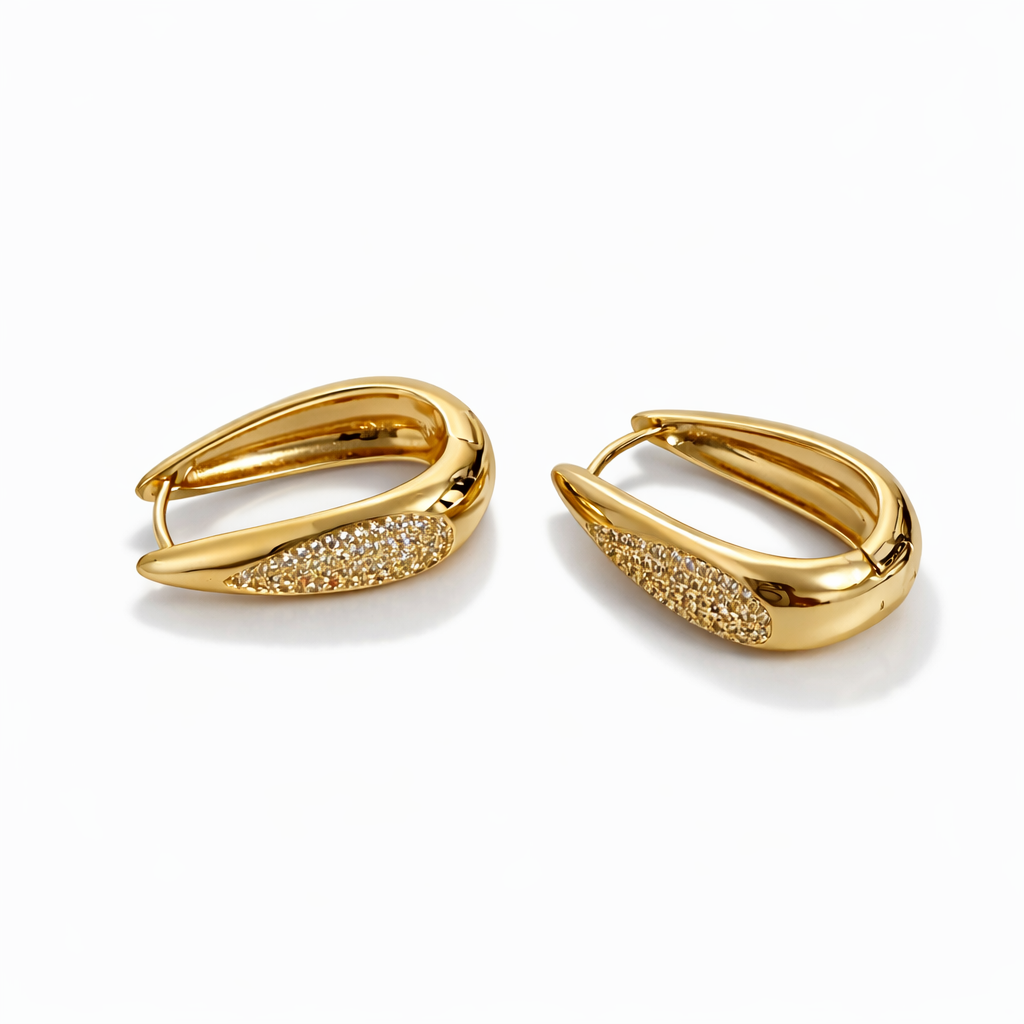 Gold or Rhodium Plated Hoop Earrings with CZ Inlay