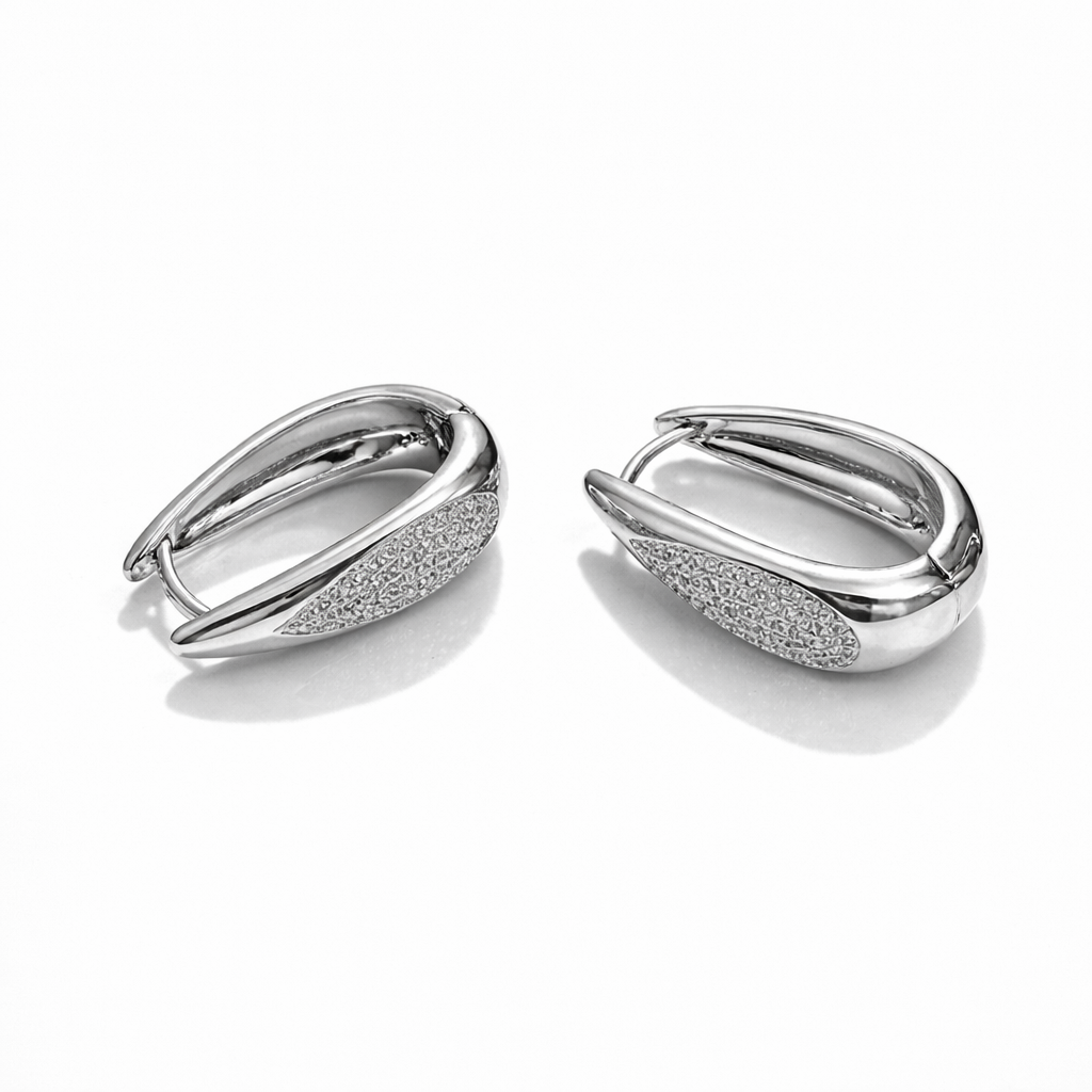 Gold or Rhodium Plated Hoop Earrings with CZ Inlay