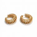 18K Gold Plated Textured Hoop Earrings with CZ