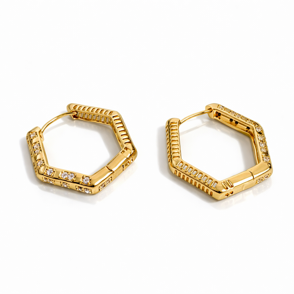 18K Gold Plated Geometric Hoop Earrings with CZ