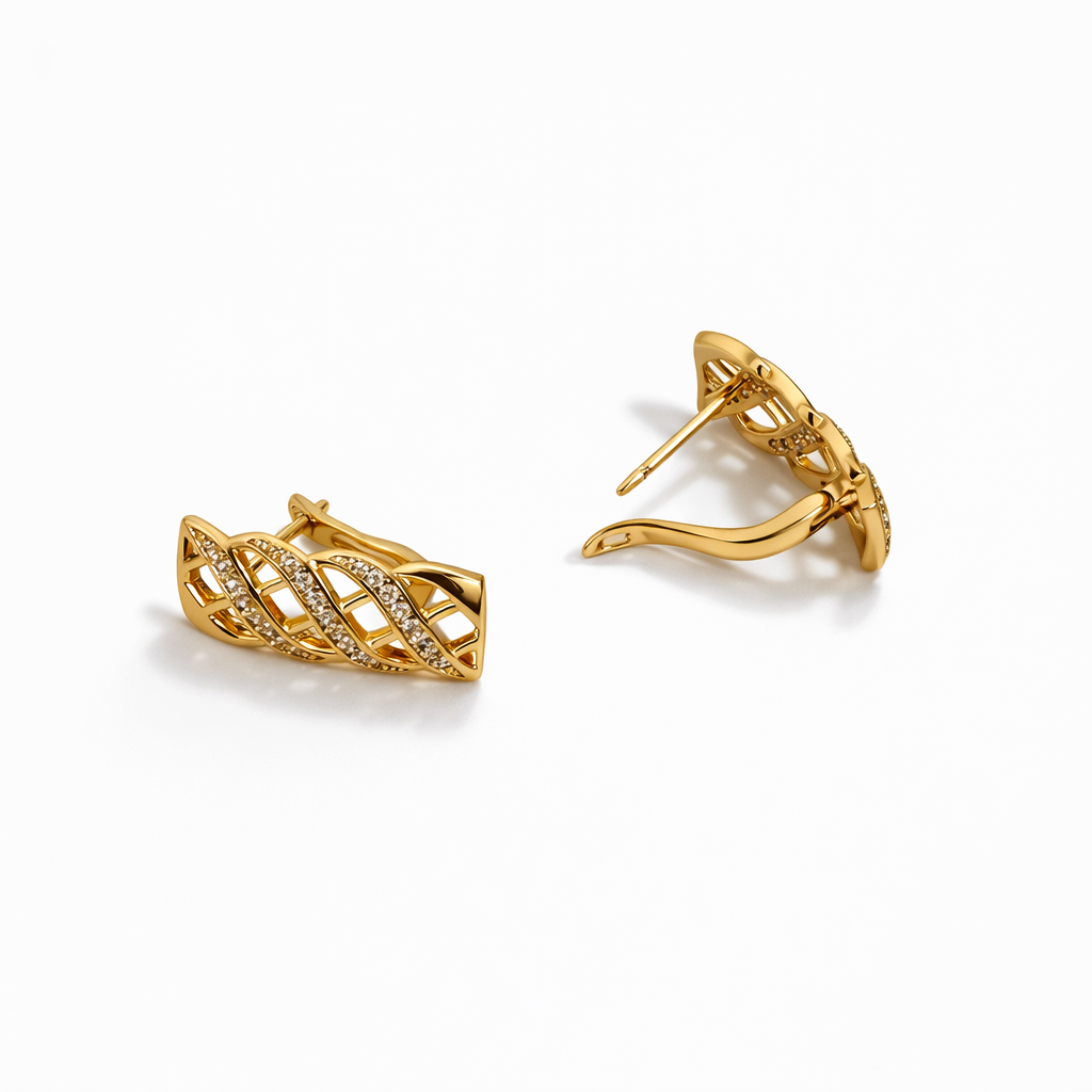 18K Gold Plated CZ Twist Hoop Earrings with English Lock
