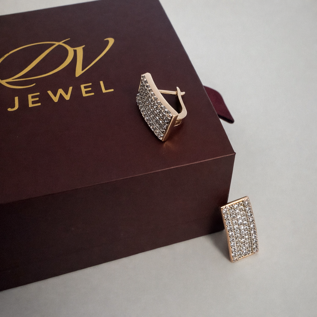 Gold Plated Rectangular CZ Earrings — English Lock