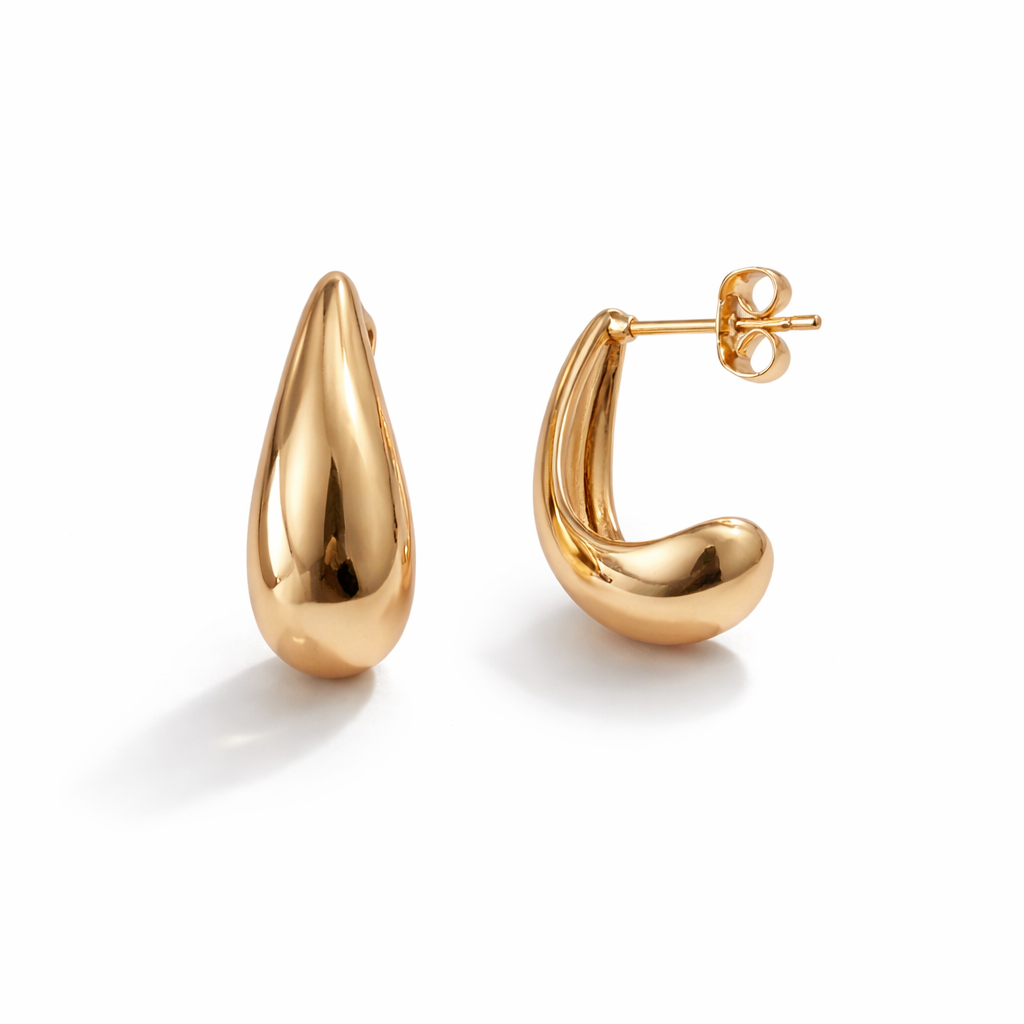 Gold Plated Curved Crescent Stud Earrings