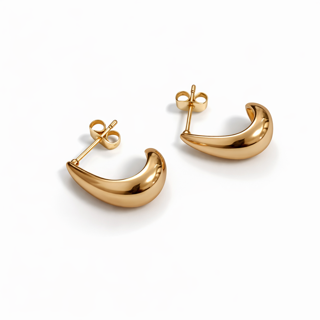 Gold Plated Curved Crescent Stud Earrings