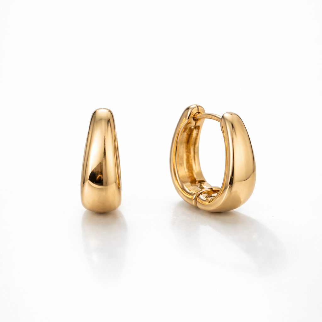Small Oval Huggie Earrings, 18K Gold Plated 1.4 cm