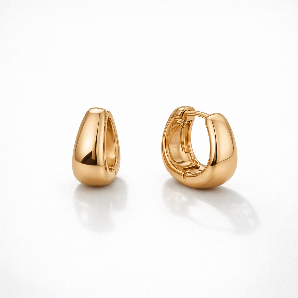Small Oval Huggie Earrings, 18K Gold Plated 1.4 cm