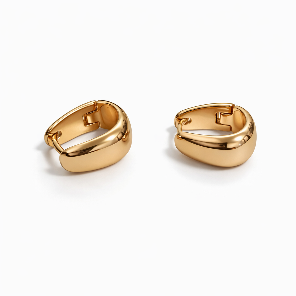 Small Oval Huggie Earrings, 18K Gold Plated 1.4 cm