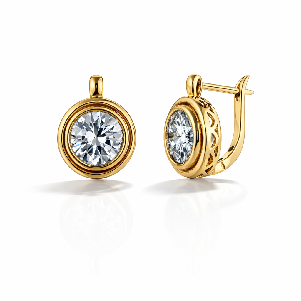 Gold Plated Round CZ Earrings — English Lock