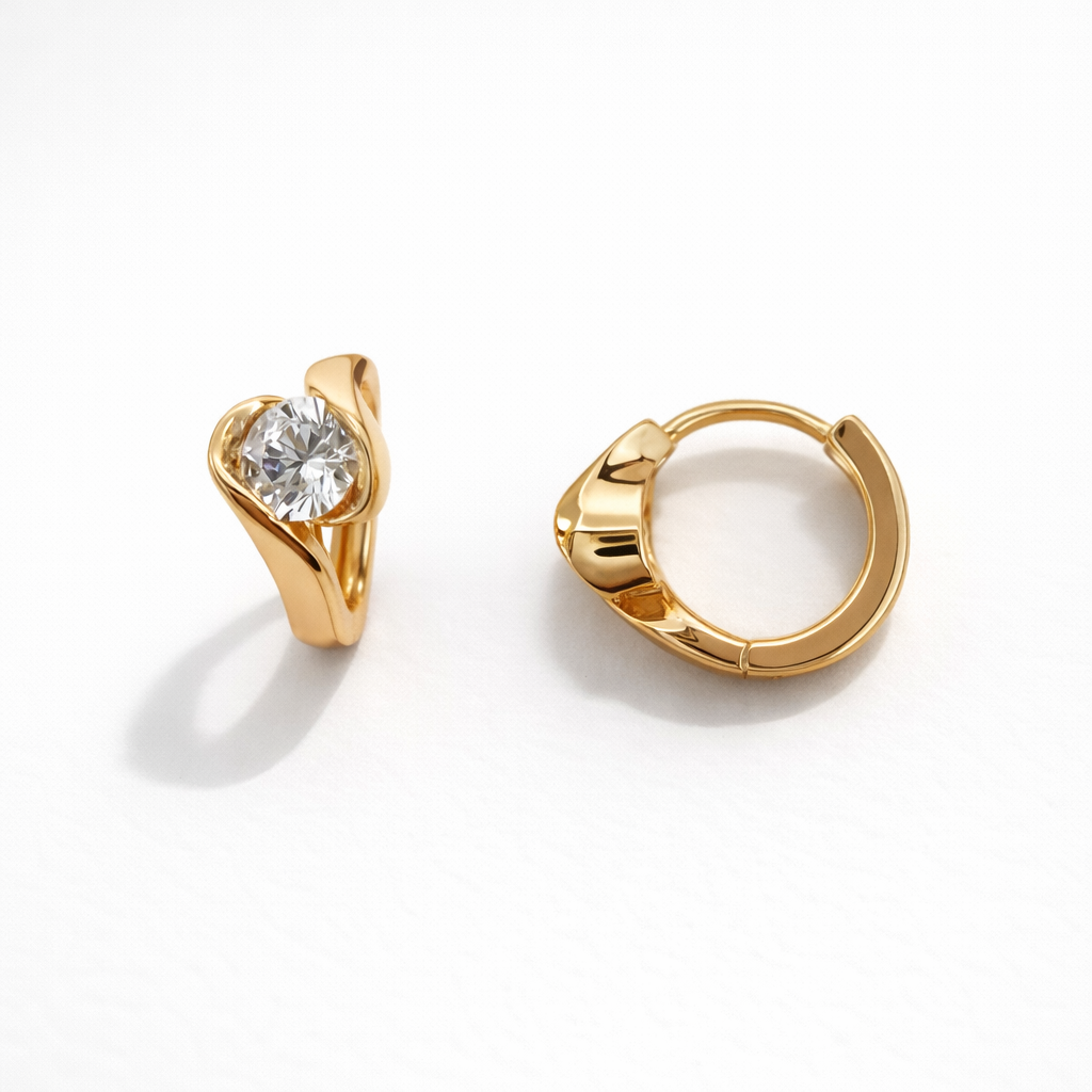 CZ Gold Hoop Earrings 18K Gold Plated – 10 mm