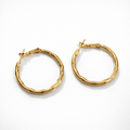 18K Gold Plated Textured Hoop Earrings, 30 mm
