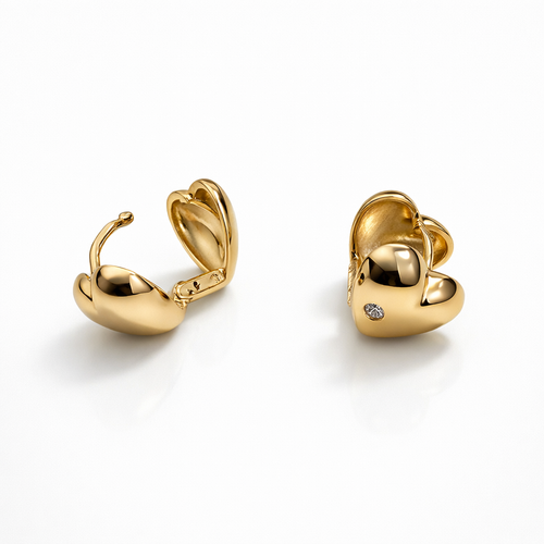 18k Gold Plated Heart Huggie Earrings with CZ Accent