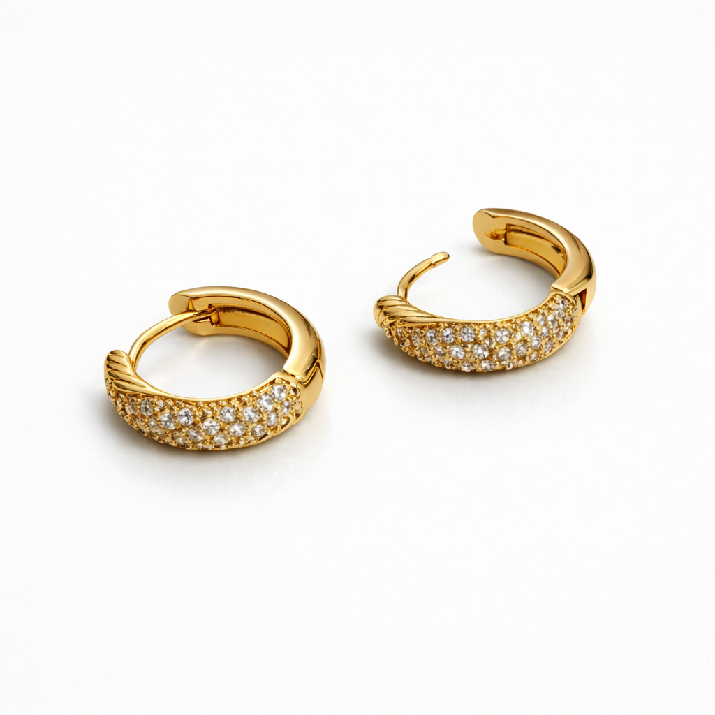 Gold Plated Pavé Huggie Hoop Earrings 1.3 cm