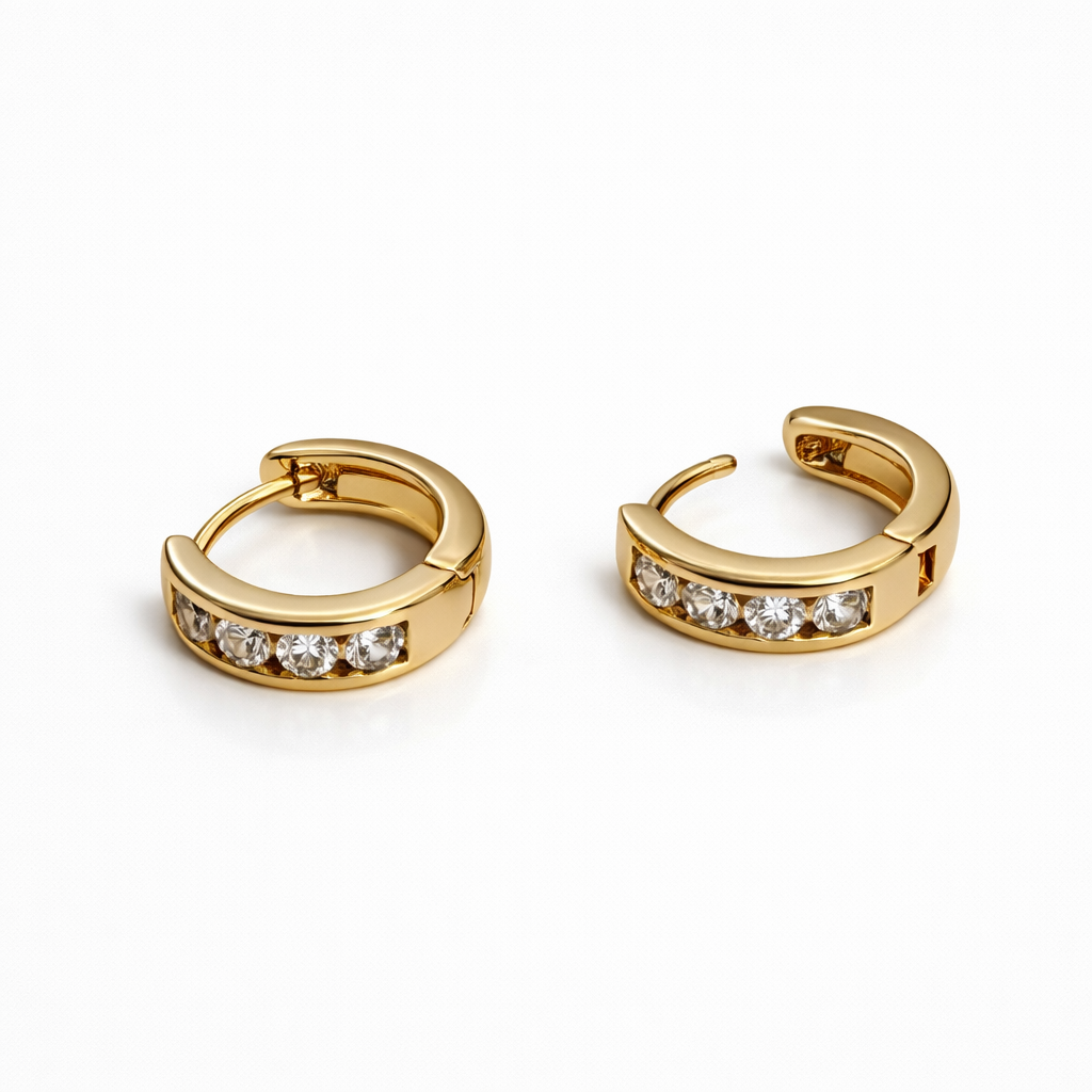 Gold Plated CZ Huggie Hoop Earrings 1.3 cm, 4 mm