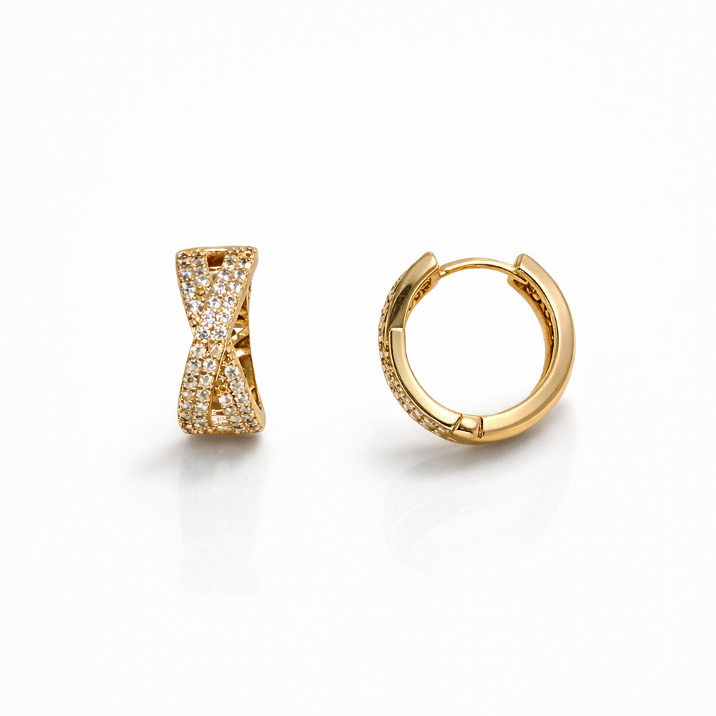Gold Plated Pavé Huggie Hoop Earrings 1.7 cm