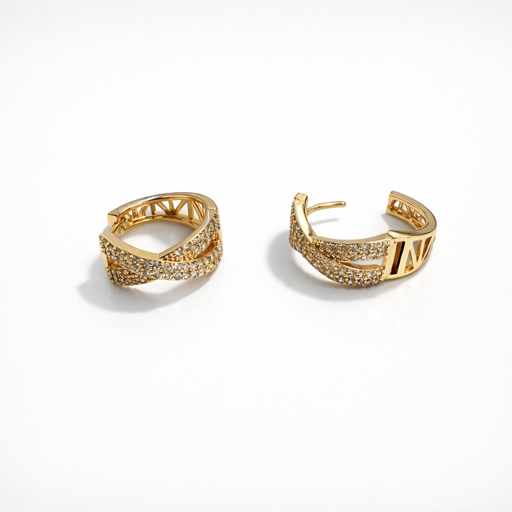 Gold Plated Pavé Huggie Hoop Earrings 1.7 cm