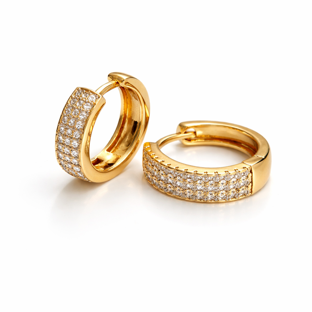 Gold Plated Pavé Huggie Hoop Earrings 1.7 cm