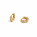 Gold plated mini pavé huggie earrings with cubic zirconia, 0.8 cm diameter, 2 mm thickness.