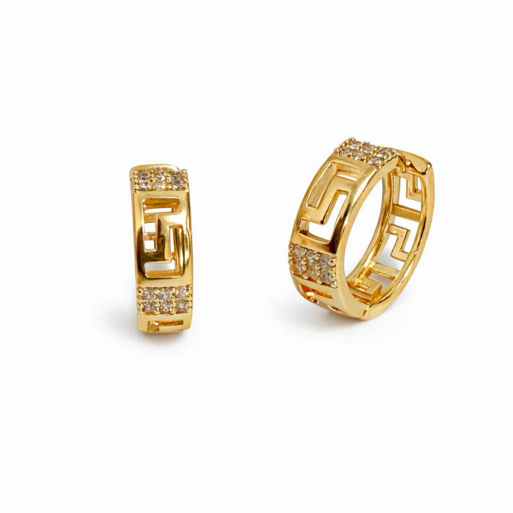 Gold Plated Greek Key Huggie Earrings 1.8 cm
