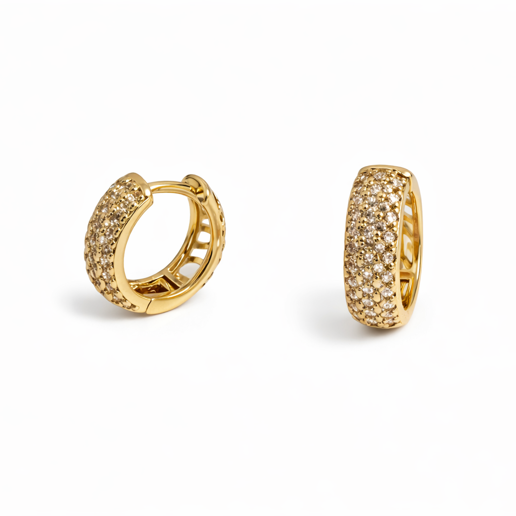 Gold Plated Full Pavé Huggie Earrings 1.4 cm