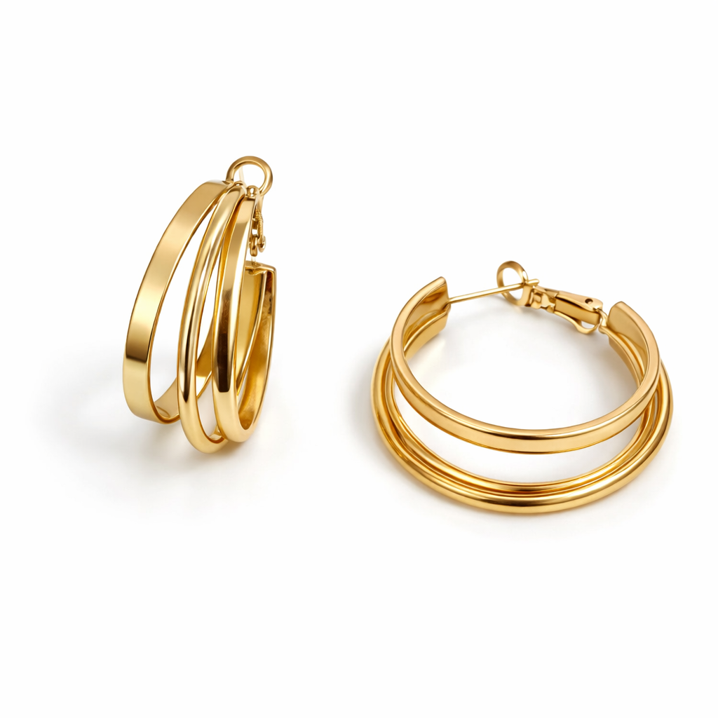 Gold Plated Multi-Band Hoop Earrings 3 cm