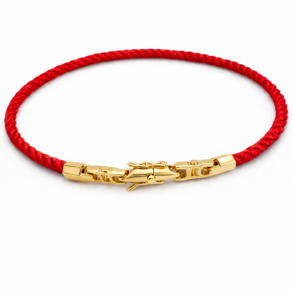 Red Silk Cord Bracelet with Gold Plated Clasp – 19 cm, 4 mm
