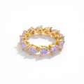 Gold Plated Heart Eternity Ring with CZ Lilac Stones